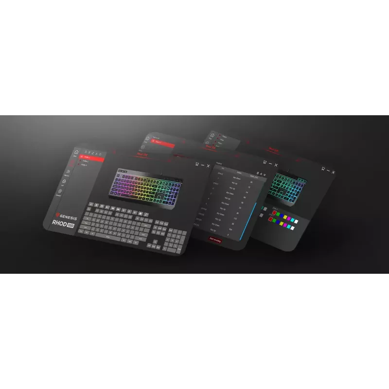 Vadu pilnizmēra spēļu tastatūra Genesis Rhod 530, USB, QWERTY US, membrāna, RGB fona apgaismojums, 114 taustiņi, 1,8 m kabelis, melna