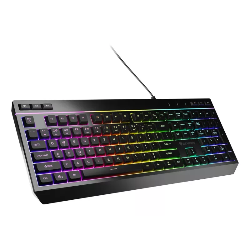 Vadu pilnizmēra spēļu tastatūra Genesis Rhod 530, USB, QWERTY US, membrāna, RGB fona apgaismojums, 114 taustiņi, 1,8 m kabelis, melna
