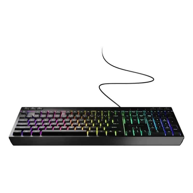 Vadu pilnizmēra spēļu tastatūra Genesis Rhod 530, USB, QWERTY US, membrāna, RGB fona apgaismojums, 114 taustiņi, 1,8 m kabelis, melna
