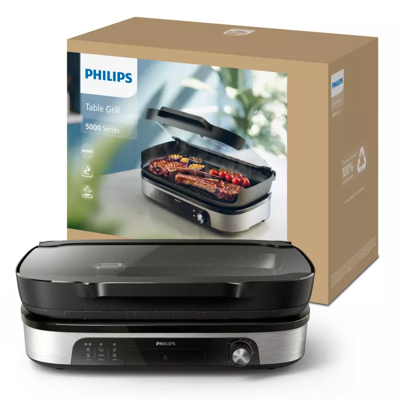 Elektriskā panna Philips HD6212/90 2400 W, 2 zonu brīvstāvošs grils, 1250 cm² alumīnija virsma, maks. 220°C