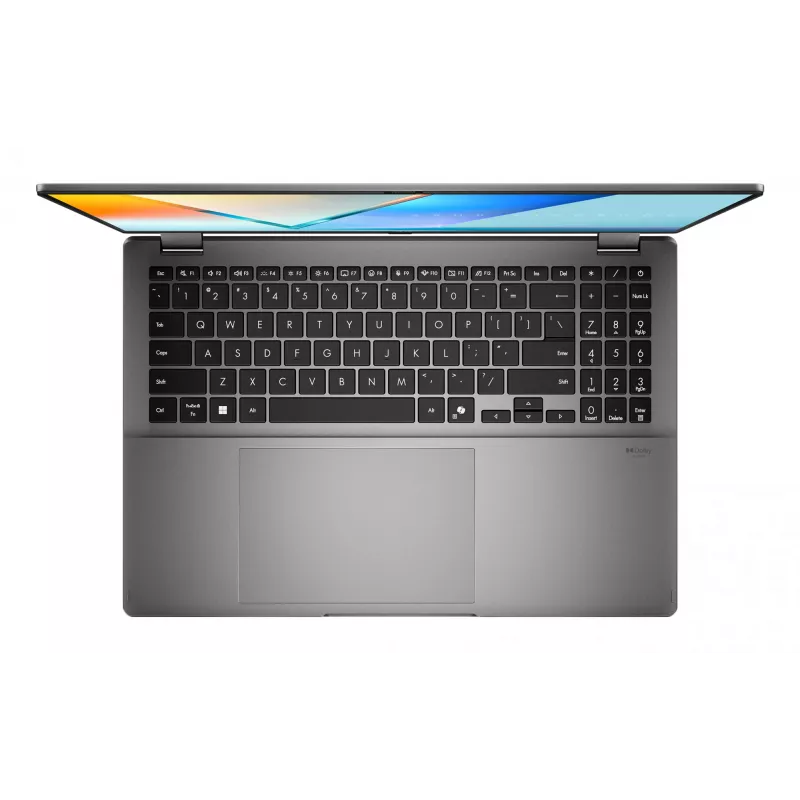 Hibrīds 2-in-1 klēpjdators ASUS Vivobook 16 Flip TP3607SH-RJ013W — Intel Core Ultra 7 258V, 16 collu 3K skārienekrāns, 16 GB LPDDR5x, 512 GB SSD, NVIDIA GeForce RTX 5050, WIN11 Home, pelēks