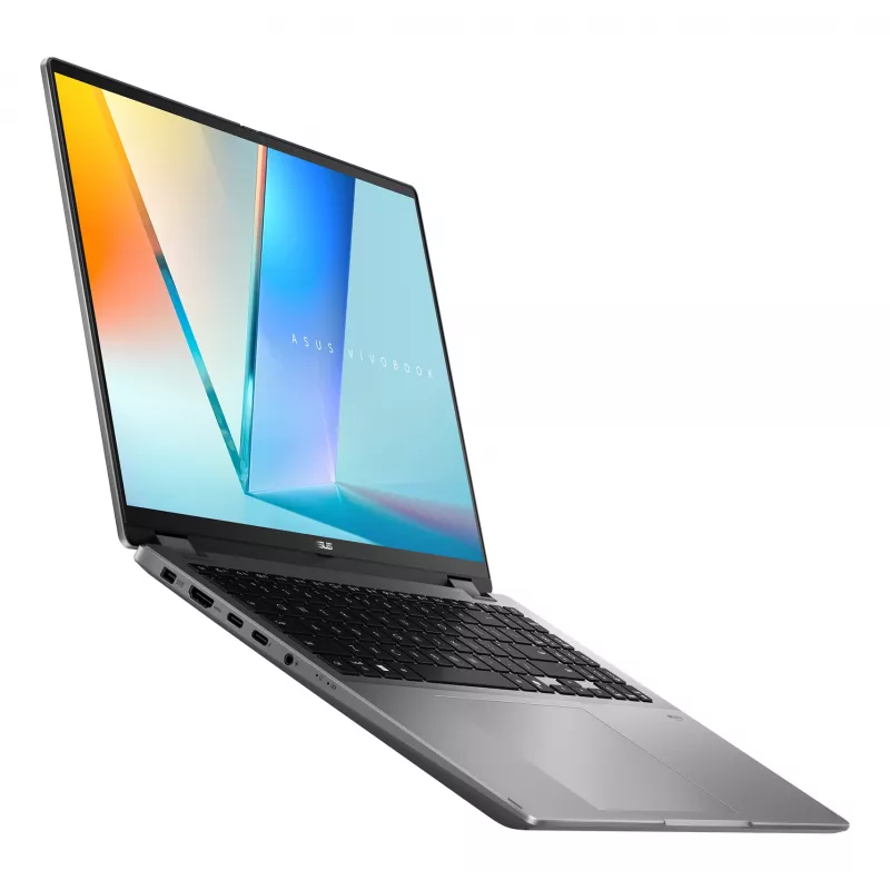 Hibrīds 2-in-1 klēpjdators ASUS Vivobook 16 Flip TP3607SH-RJ013W — Intel Core Ultra 7 258V, 16 collu 3K skārienekrāns, 16 GB LPDDR5x, 512 GB SSD, NVIDIA GeForce RTX 5050, WIN11 Home, pelēks
