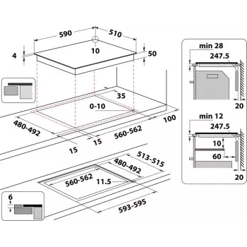Indesit IB 65B60 NE melna iebūvējama 59 cm zonas indukcijas plīts 4 zonām(-s)