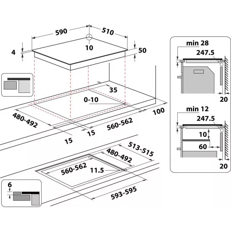Indesit IB 65B60 NE melna iebūvējama 59 cm zonas indukcijas plīts 4 zonām(-s)