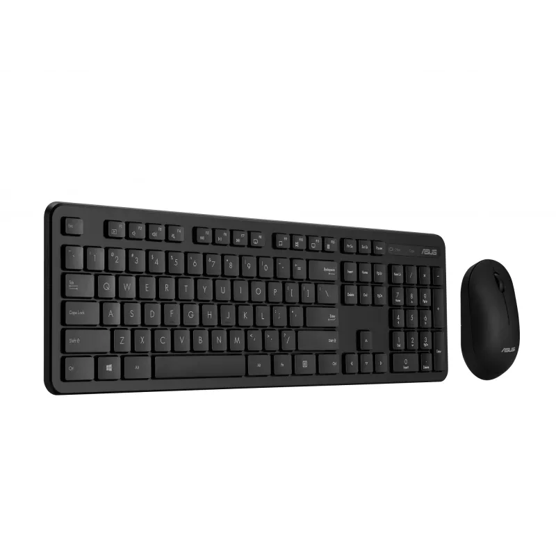 Bezvadu tastatūras un peles komplekts ASUS CW100 — ASV izkārtojums, melns, pilna izmēra QWERTY tastatūra, 1600 DPI pele