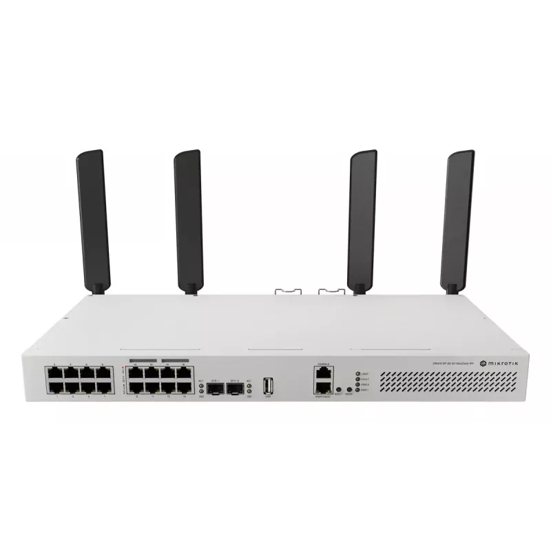 Tīkla slēdzis MikroTik CRS418-8P-8G-2S+5axQ2axQ-RM — L2/L3, 17× Gigabit RJ-45, 2× SFP+, PoE (802.3af/at), 1U statīvā