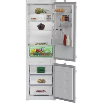 Iebūvējams ledusskapis-salldētava BEKO B3BCNA294HS — kopējais tilpums 270 L, LED displejs, E klase, balts