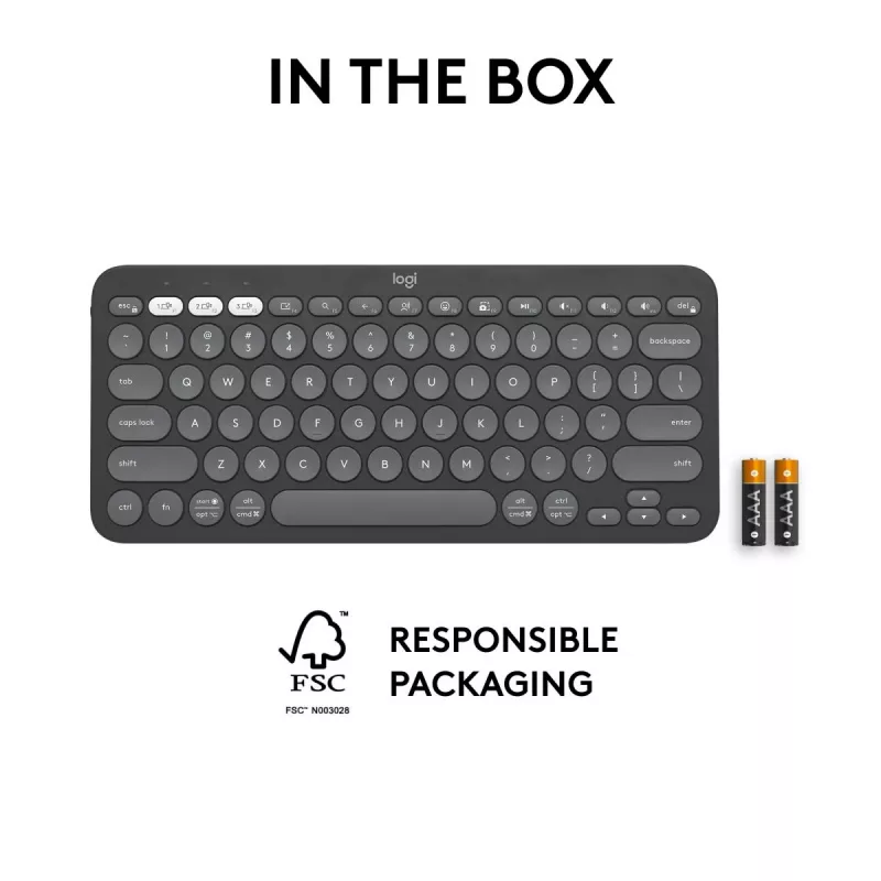 Logitech Pebble Keys 2 K380s tastatūra Universāla RF Bezvadu + Bluetooth QWERTY US International grafīta