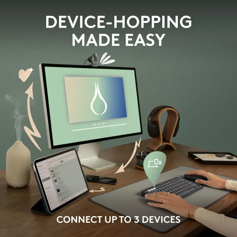Logitech Pebble Keys 2 K380s tastatūra Universāla RF Bezvadu + Bluetooth QWERTY US International grafīta