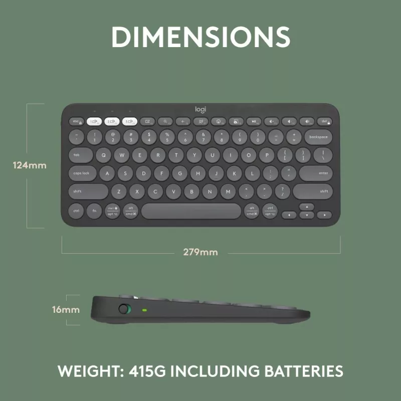 Logitech Pebble Keys 2 K380s tastatūra Universāla RF Bezvadu + Bluetooth QWERTY US International grafīta
