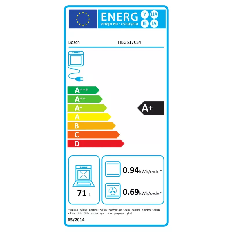 Iebūvējamā cepeškrāsns Bosch HBG517CS4 71 L ietilpība A+ energoefektivitātes klase melna