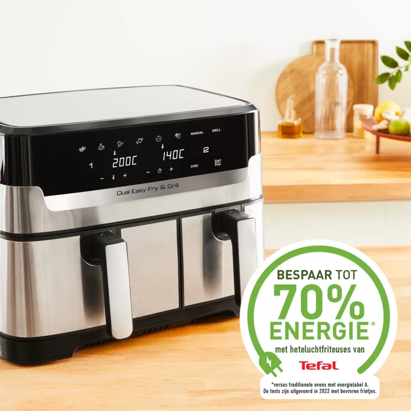 Tefal Dual Easy Fry & Grill EY905D Double 8.3 L Brīvi stāvošs 2700 W Karstā gaisa fritieris Nerūsējošais tērauds