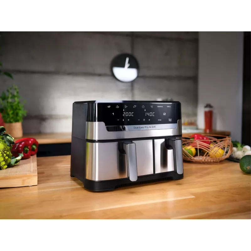 Tefal Dual Easy Fry & Grill EY905D Double 8.3 L Brīvi stāvošs 2700 W Karstā gaisa fritieris Nerūsējošais tērauds