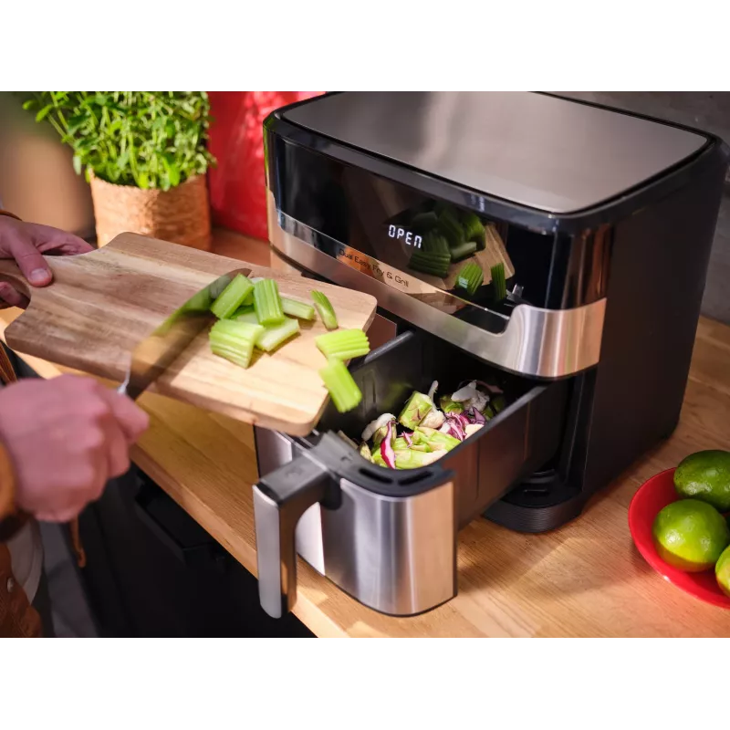 Tefal Dual Easy Fry & Grill EY905D Double 8.3 L Brīvi stāvošs 2700 W Karstā gaisa fritieris Nerūsējošais tērauds