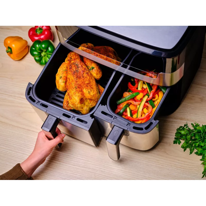 Tefal Dual Easy Fry & Grill EY905D Double 8.3 L Brīvi stāvošs 2700 W Karstā gaisa fritieris Nerūsējošais tērauds
