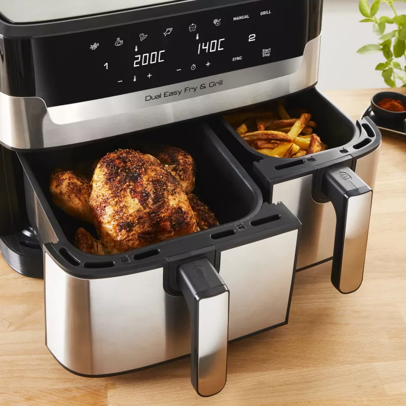 Tefal Dual Easy Fry & Grill EY905D Double 8.3 L Brīvi stāvošs 2700 W Karstā gaisa fritieris Nerūsējošais tērauds