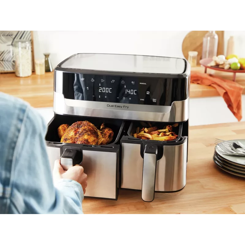 Tefal Dual Easy Fry & Grill EY905D Double 8.3 L Brīvi stāvošs 2700 W Karstā gaisa fritieris Nerūsējošais tērauds