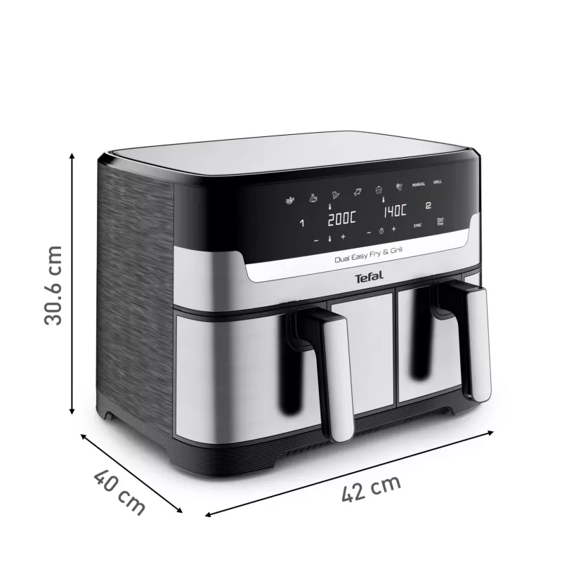 Tefal Dual Easy Fry & Grill EY905D Double 8.3 L Brīvi stāvošs 2700 W Karstā gaisa fritieris Nerūsējošais tērauds