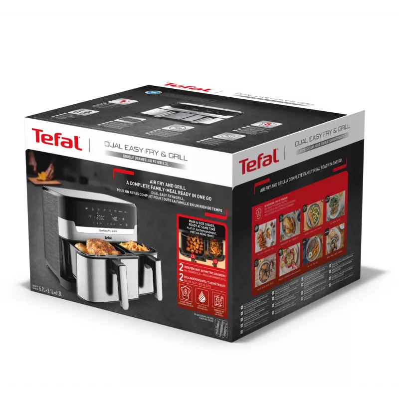Tefal Dual Easy Fry & Grill EY905D Double 8.3 L Brīvi stāvošs 2700 W Karstā gaisa fritieris Nerūsējošais tērauds