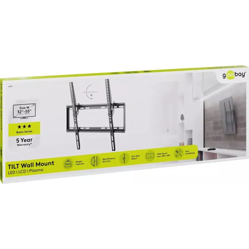 Goobay TV kronšteins 55 collas Melna 35kg kravnesība VESA 200x200 līdz 400x400