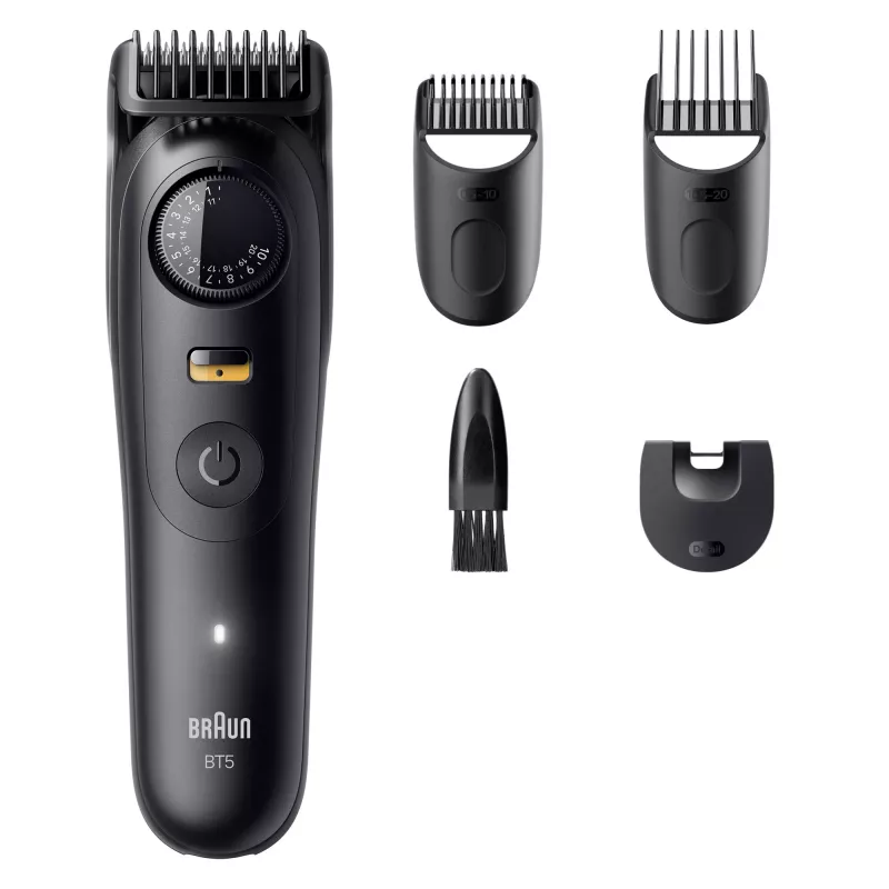 Bārdas trimeris BRAUN BT5520 — 0.5–20 mm, 40 garuma soļi, uzlādējams, 120 min akumulators, melns