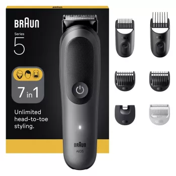 Braun Series 5 AIO5520 All-in-One 7 vienā kopšanas komplekts, bezvadu, 14 garuma iestatījumi, melns