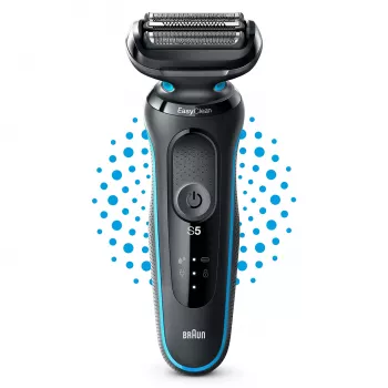 Folijas skuveklis BRAUN Series 5 51-M1000s — 3 galvas, mitrai un sausai lietošanai, iebūvēts li-ion akumulators, ātrā uzlāde, melns/zils