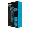 Folijas skuveklis BRAUN Series 5 51-M1000s — 3 galvas, mitrai un sausai lietošanai, iebūvēts li-ion akumulators, ātrā uzlāde, melns/zils