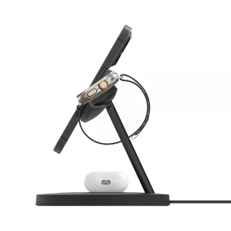 BELKIN bezvadu uzlādes statīvs Boost Charge Pro 3-in-1 ar Qi2 15W, melns