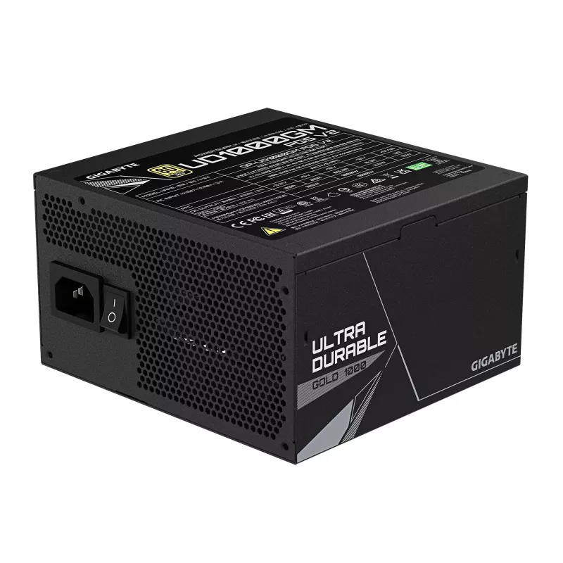 GIGABYTE UD1000GM PG5 V2 barošanas bloks - PCIe Gen 5.1, 80 PLUS Gold, pilnībā modulārs dizains, 120 mm ventilators, saderīgs ar ATX 3.1, ES kontaktdakša