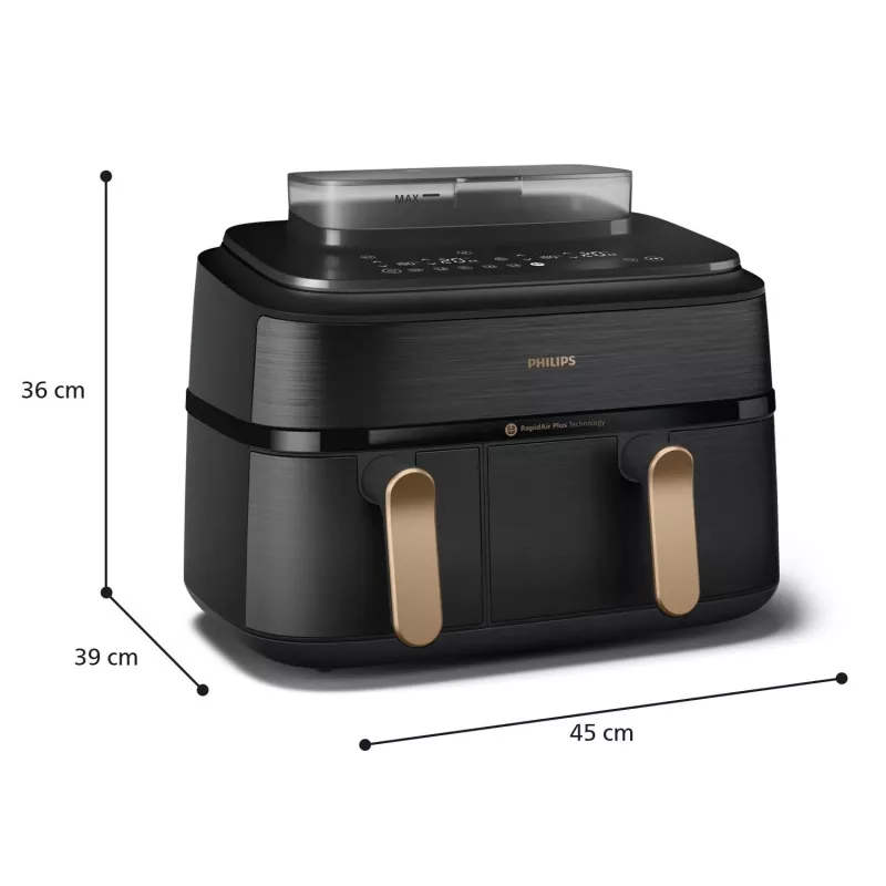 Philips 5000 series NA552/00 fritieris Dubults 9 L Brīvi stāvošs 2750 W Karstā gaisa fritieris Melns, Zelts