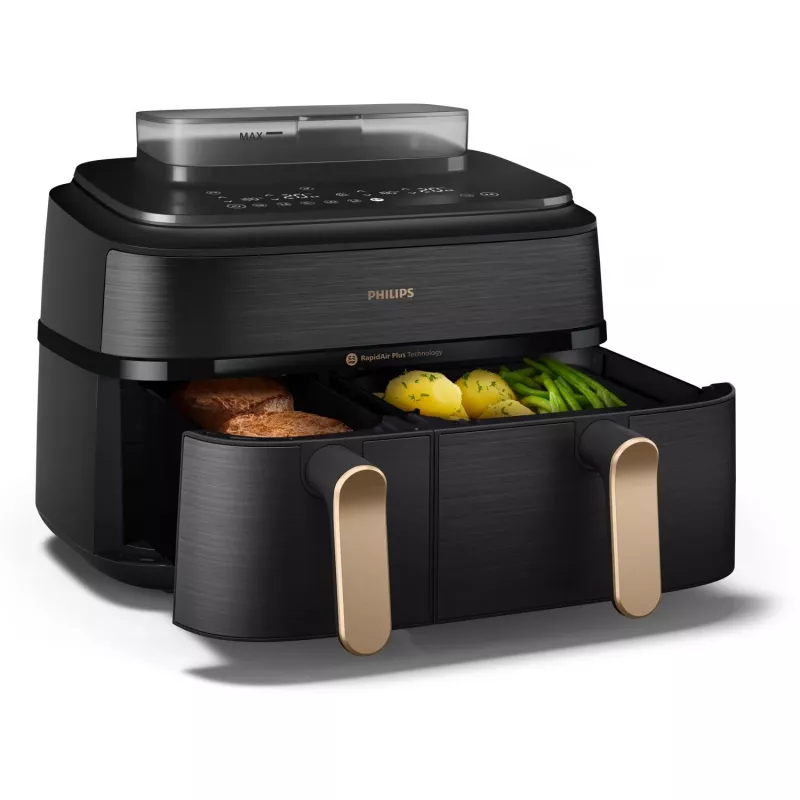 Philips 5000 series NA552/00 fritieris Dubults 9 L Brīvi stāvošs 2750 W Karstā gaisa fritieris Melns, Zelts
