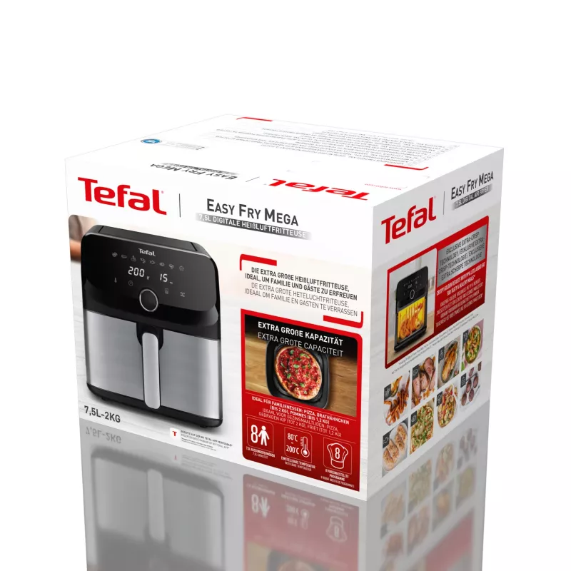 Tefal Easy Fry Mega EY855D10 fritieris Atsevišķs 7,5 L Brīvi stāvošs 2020 W Karstā gaisa fritieris Melna, Nerūsējošais tērauds