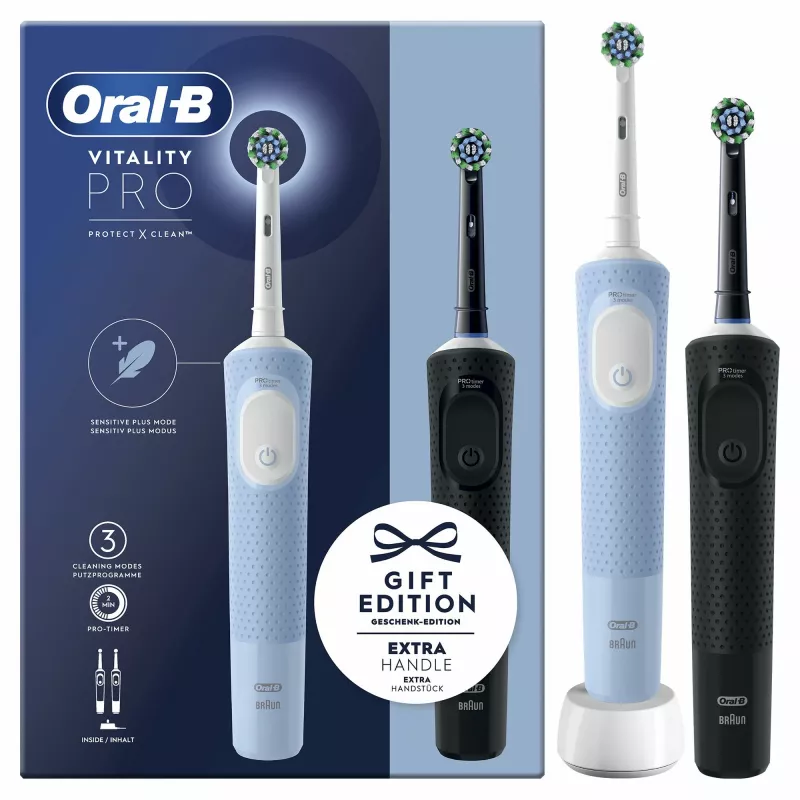 Oral-B Vitality Pro Duo pieaugušo rotējoši-oscilējoša zobu suka Melna, Zila, Balta