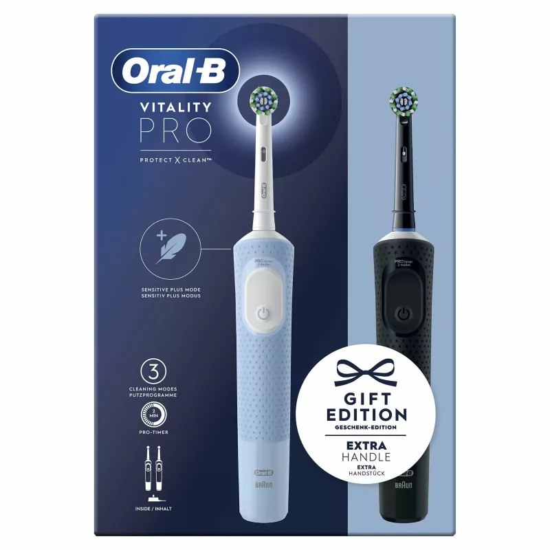 Oral-B Vitality Pro Duo pieaugušo rotējoši-oscilējoša zobu suka Melna, Zila, Balta