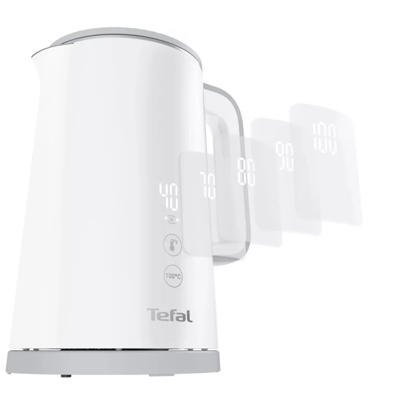 Elektriskā tējkanna Tefal KO6931, 1,5 L, 1800 W, balta, 5 temperatūras iestatījumi, silta uzturēšana 30 min.