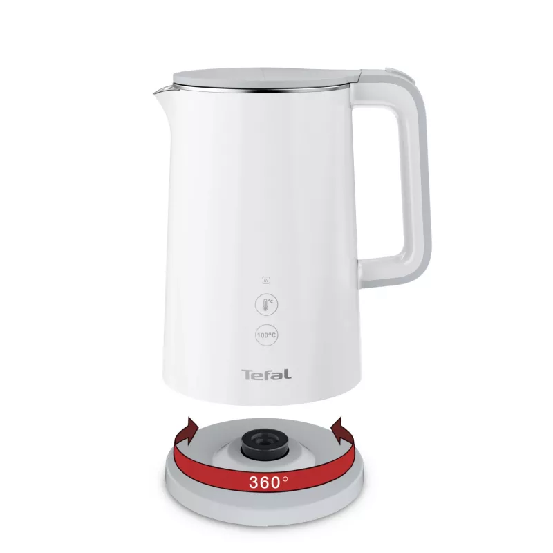 Elektriskā tējkanna Tefal KO6931, 1,5 L, 1800 W, balta, 5 temperatūras iestatījumi, silta uzturēšana 30 min.