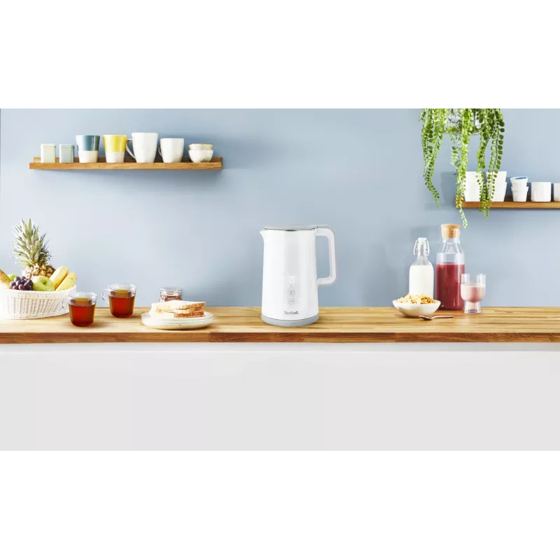 Elektriskā tējkanna Tefal KO6931, 1,5 L, 1800 W, balta, 5 temperatūras iestatījumi, silta uzturēšana 30 min.