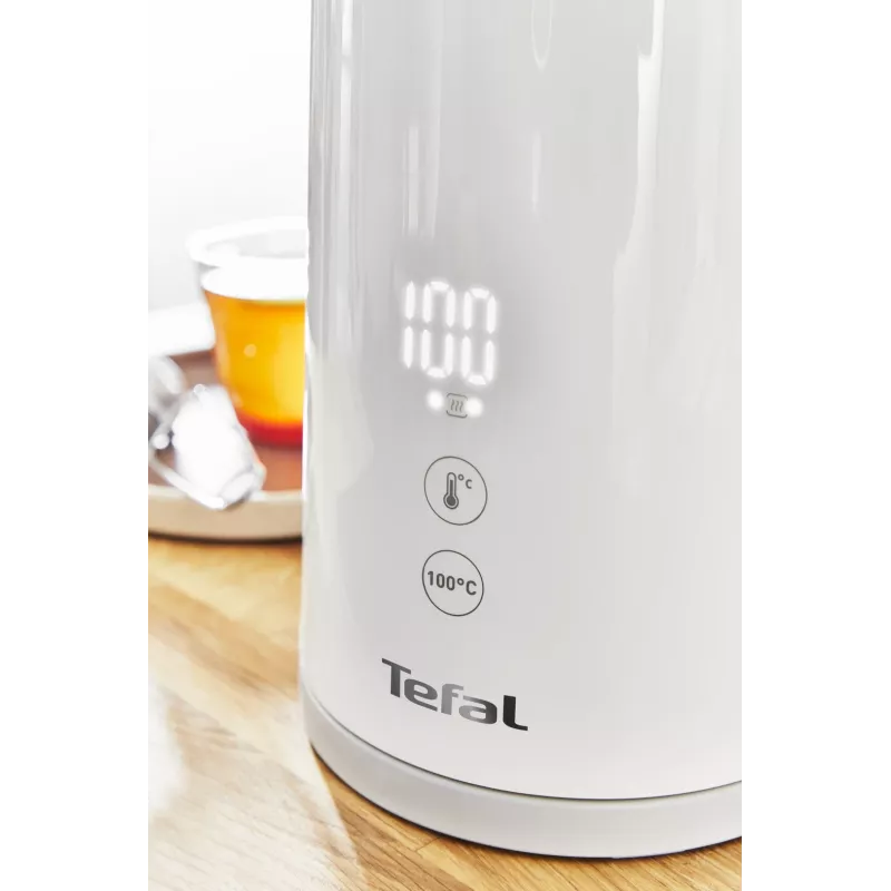 Elektriskā tējkanna Tefal KO6931, 1,5 L, 1800 W, balta, 5 temperatūras iestatījumi, silta uzturēšana 30 min.