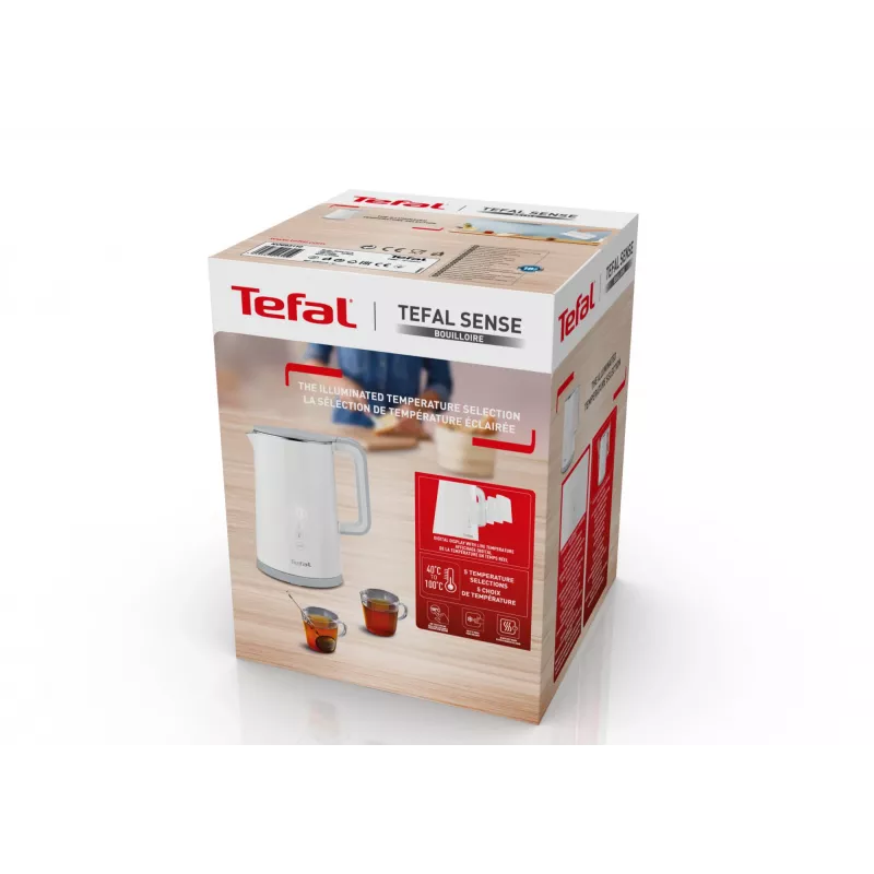 Elektriskā tējkanna Tefal KO6931, 1,5 L, 1800 W, balta, 5 temperatūras iestatījumi, silta uzturēšana 30 min.