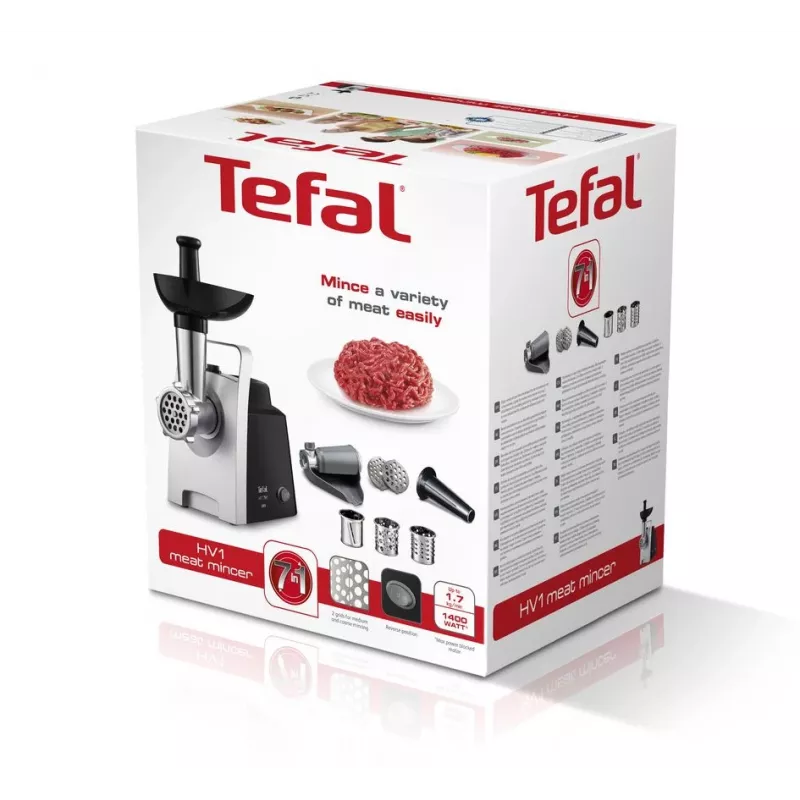 Tefal HV1 NE1098 gaļas maļamā mašīna 1400 W 1,7 kg/min Melns, Sudraba