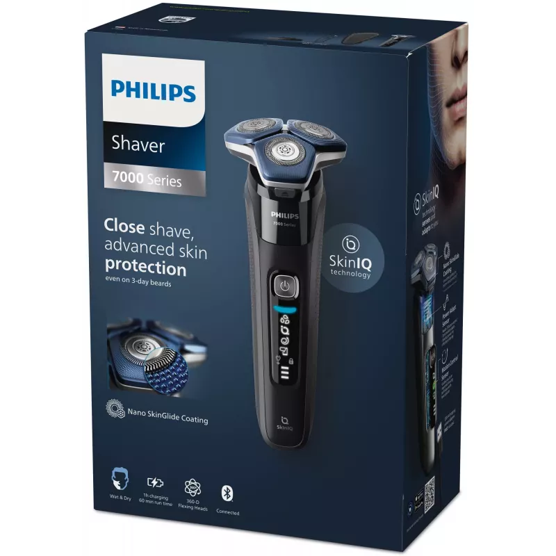 Elektriskais rotācijas skuveklis Philips Series 7000 S7886/35 — 3 galvas, mitrai un sausai lietošanai, litija jonu akumulators, 60 min darbības laiks, melns