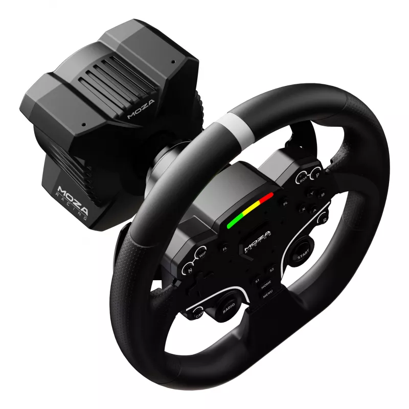 Moza Racing R3 stūres rats un pedāļi datoram, Stūres rats + pedāļi, PC, D-paliktnis, Izvēlnes poga, Režīma poga, Pauzes/Iestatīšanas poga, Starta poga, Digitāls, Neierobežots, Tiešā piedziņa