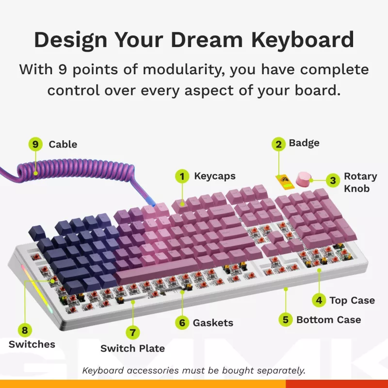 Mehāniska pilna izmēra (100%) vadu tastatūra GLORIOUS GMMK 3 HE — balta, USB, QWERTY, RGB