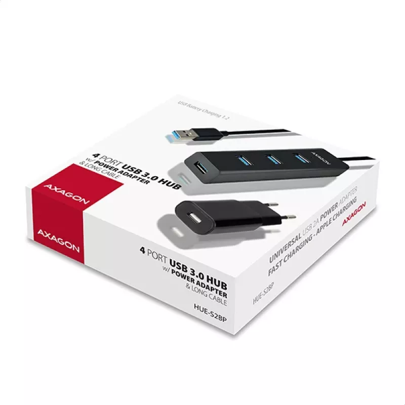Axagon HUE-S2BP 4x USB 3.0 UZLĀDES centrmezgls ar 1,2 m kabeli un maiņstrāvas adapteri
