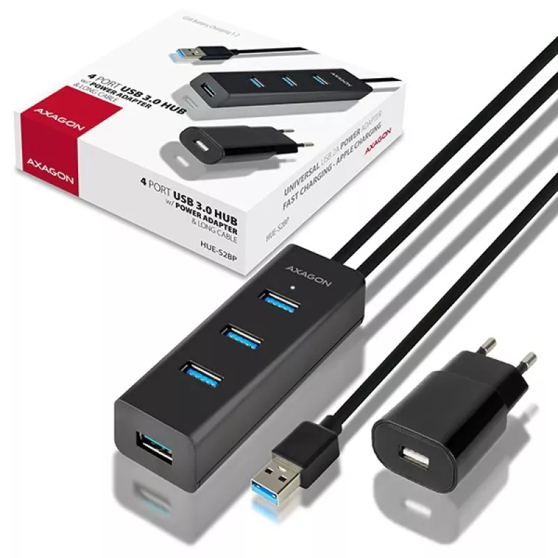 Axagon HUE-S2BP 4x USB 3.0 UZLĀDES centrmezgls ar 1,2 m kabeli un maiņstrāvas adapteri