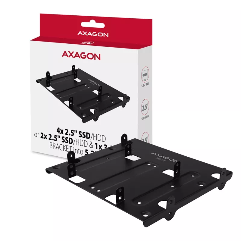 Axagon RHD-435 kronšteins 4x 2,5 collu vai 2x 2,5 collu HDD/SSD un 1x 3,5 collu HDD ievietošanai 5,25 collu nodalījumā, metāla