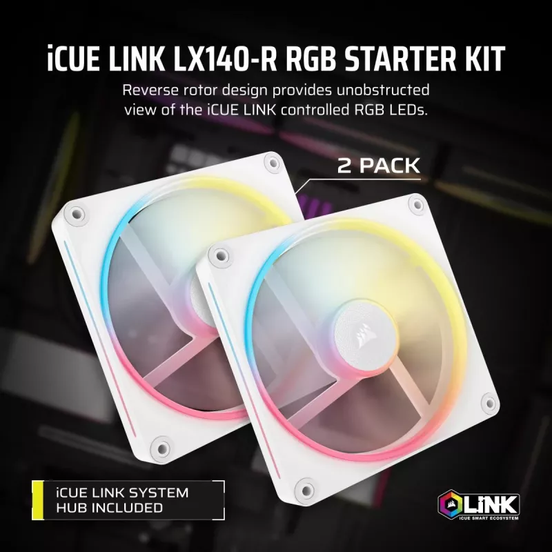 CORSAIR Icue Link Lx140-r RGB 140mm Pwm Reverse Fans Starter Kit - balts