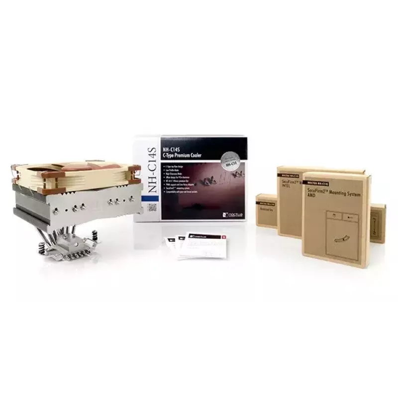 Noctua NH-C14S CPU gaisa dzesētājs, 140 mm ventilators, 12 V, 1500 RPM max, 163 mm dziļums, 115 mm augstums, vara siltuma caurules, 820 g