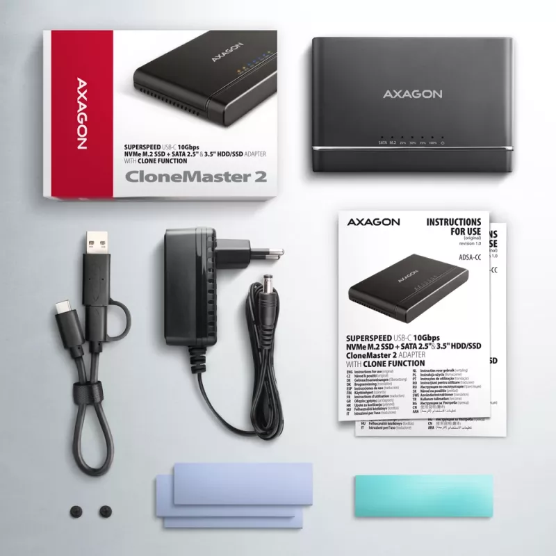 Clone Master USB-C Axagon ADSA-CC NVMe M.2 SSD & SATA HDD
